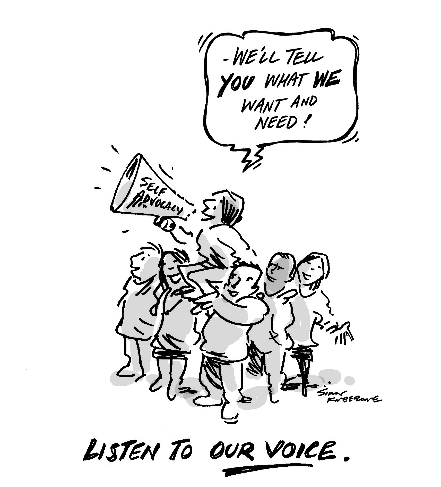 Our Voice cartoon says 'We'll tell you what we want and need!' Our Voice cartoon says 'We'll tell you what we want and need!'