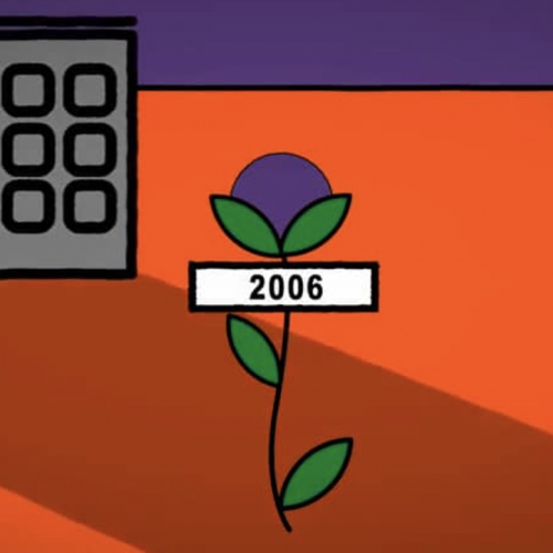 A drawing of an orange tree with a sign that says 2006